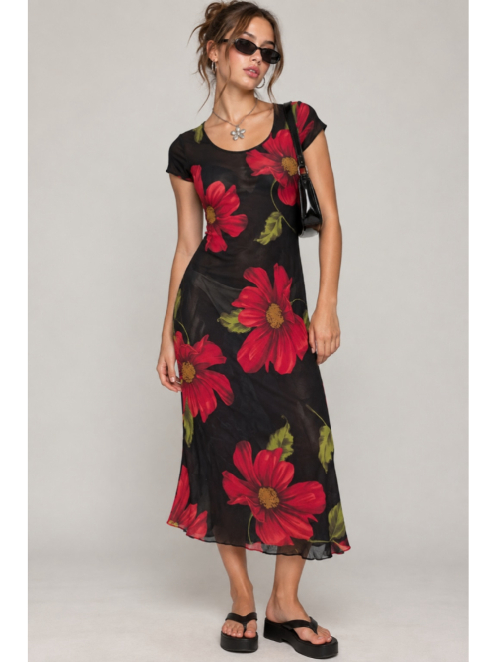 Vintage 90s Jessica Howard Floral Mesh Maxi Dress Medium